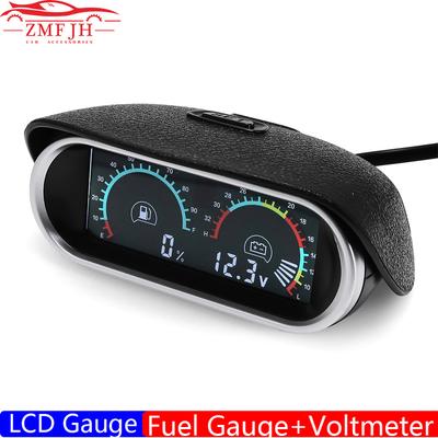2In1 LCD Gauge 0-190ohm Fuel Level Gauge+Voltmeter Alarm for Petrol Diesel Enginee Car 240-33 Ohm Oil Tank Meter 9-36V