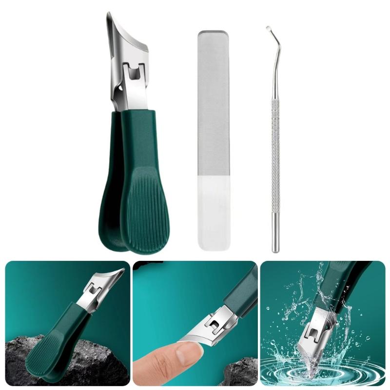 Angled Edges Slanted Nail Clippers For Thick Nail Wide Jaw Nonslip Handle Antisplash Clippings Collector Stainless Steel