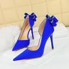 Banquet High Heels Thin Heels Shallow Mouth Pointed Toe Side Hollowed Out Rhinestone Bow Tie Single Shoes