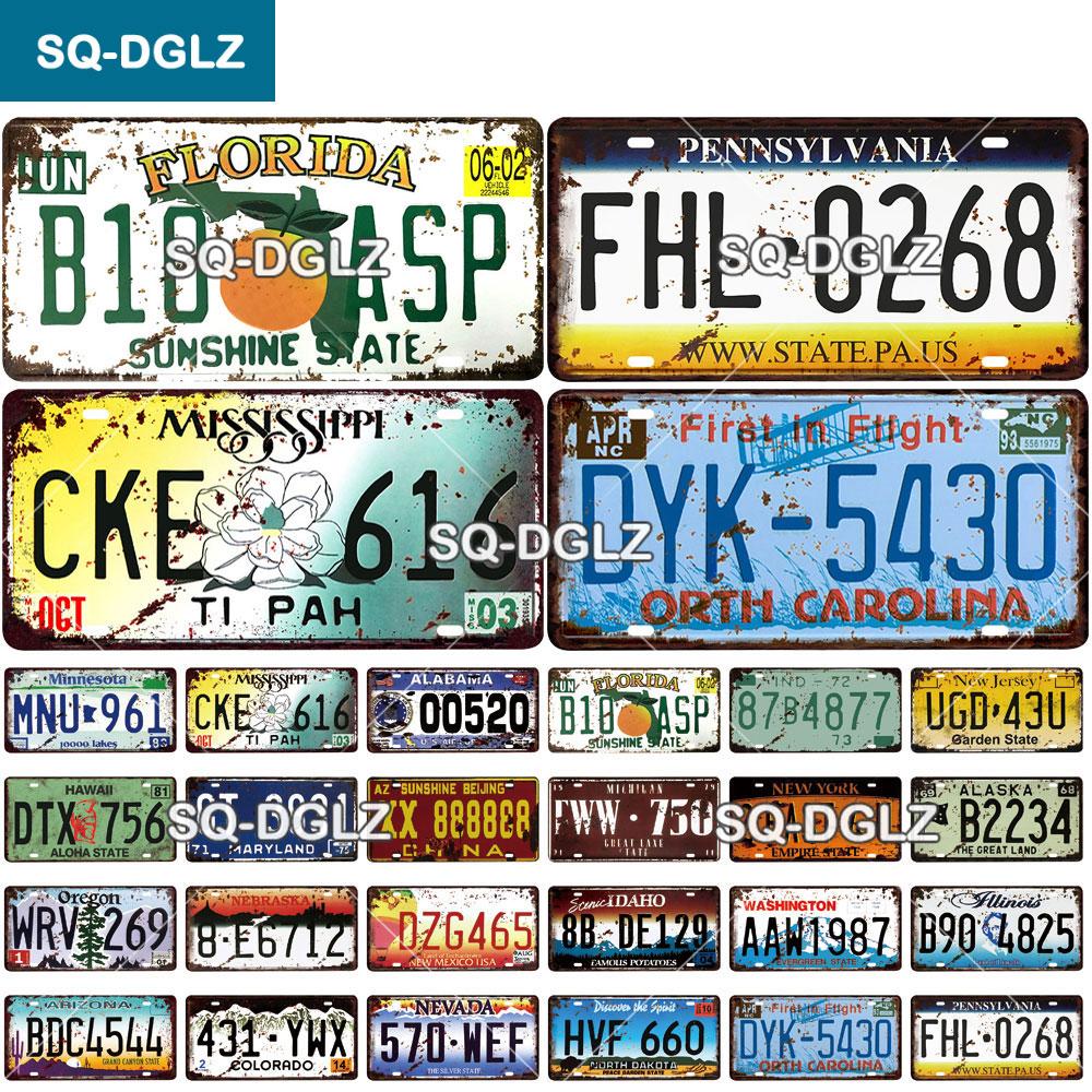 

[SQ-DGLZ] Ретро США Государственный номерной знак Жестяная вывеска Магазин Бар Украшение стен Металлическая вывеска Домашний декор Живопись Таблички Художественный плакат