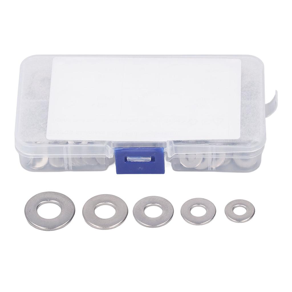 250PCS Flat Washer Kit Stainless Steel 5 Specifications Anti Corrosion Washers Assortment Set for Furniture