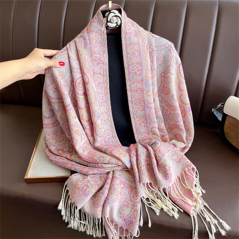 Bohemian Autumn Paisley Cashmere Shawl for Women Jacquard Pashmina Warm Winter Scarves Print Design Lady Foulard Stoles Scarf