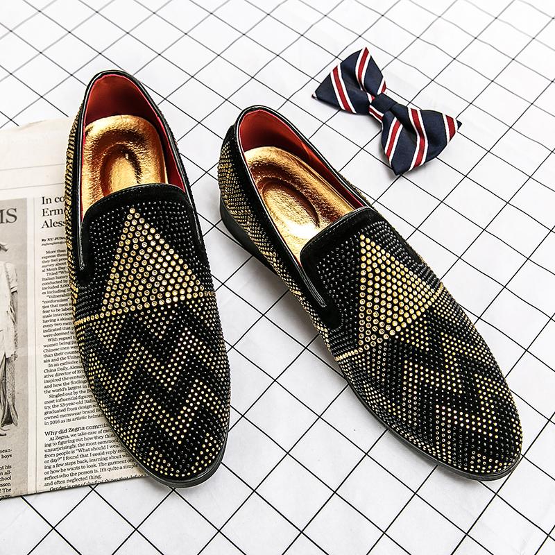 Mens Rhinestones Dress Shoes Luxury Italian Style Fashion Men Formal Shoes Nightclub Wedding Dress Formal Loafers Zapatos Hombre
