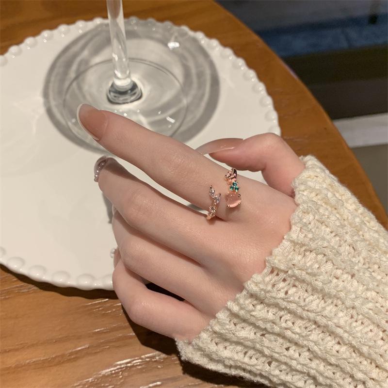 Pink Heart-Shaped Cat s Eye Double Layer Stackable Ring - Girly, Simple, High-End Light Luxury Finger Jewelry