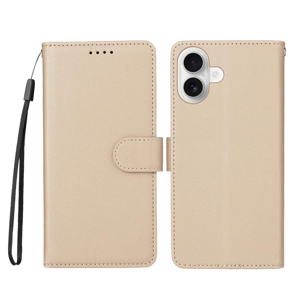 (iPhone 16, Creamy White) For iPhone 16 Case RFID Blocking 3 Card Slots PU Leather Phone Cover with Wrist Strap