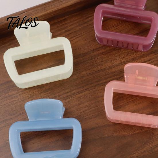 Anti-slip Hair Claw Hollow Square Design Claw, Semi-Transparent Back Head Shark Half-up Clip with Anti-Slip Teeth And Thick Elastic Spring for