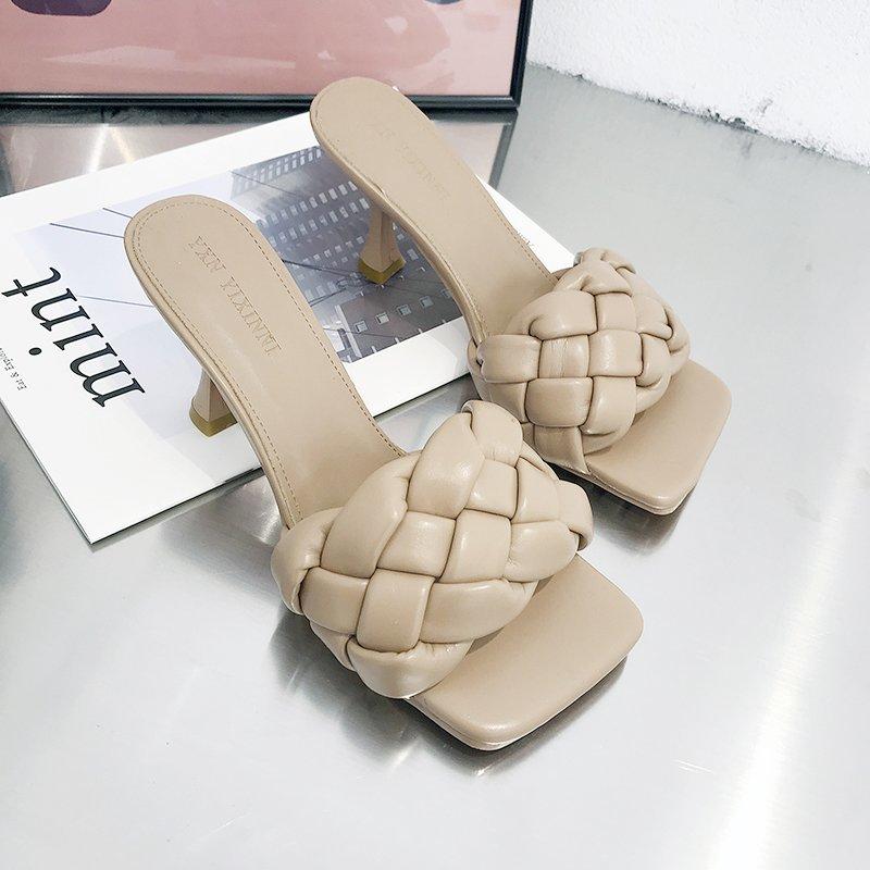 Women's Summer High-quality Woven Open-toe Flat Casual Slippers Fashionable Stiletto Sandals Womens Outdoor Beach Flip-flops