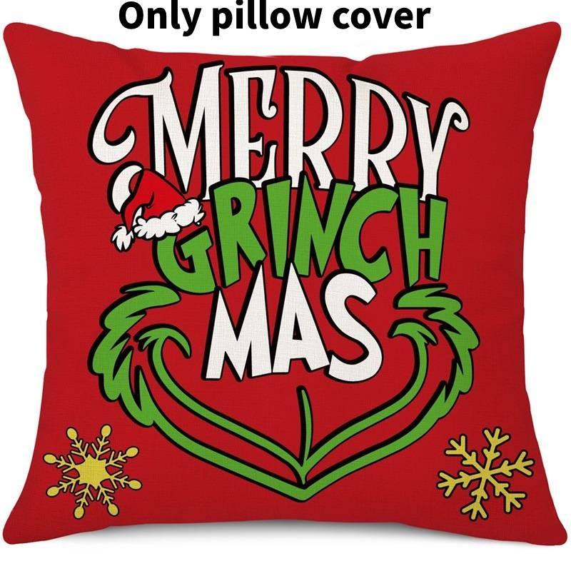 Cozy Green And Red Grinch Christmas Pillow Cover For Stylish Home Dcor 45x45cm