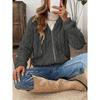 Women Double Sided Fleece Drawstring Hooded Zipper Open Cardigan Casual Autumn Winter Outerwear