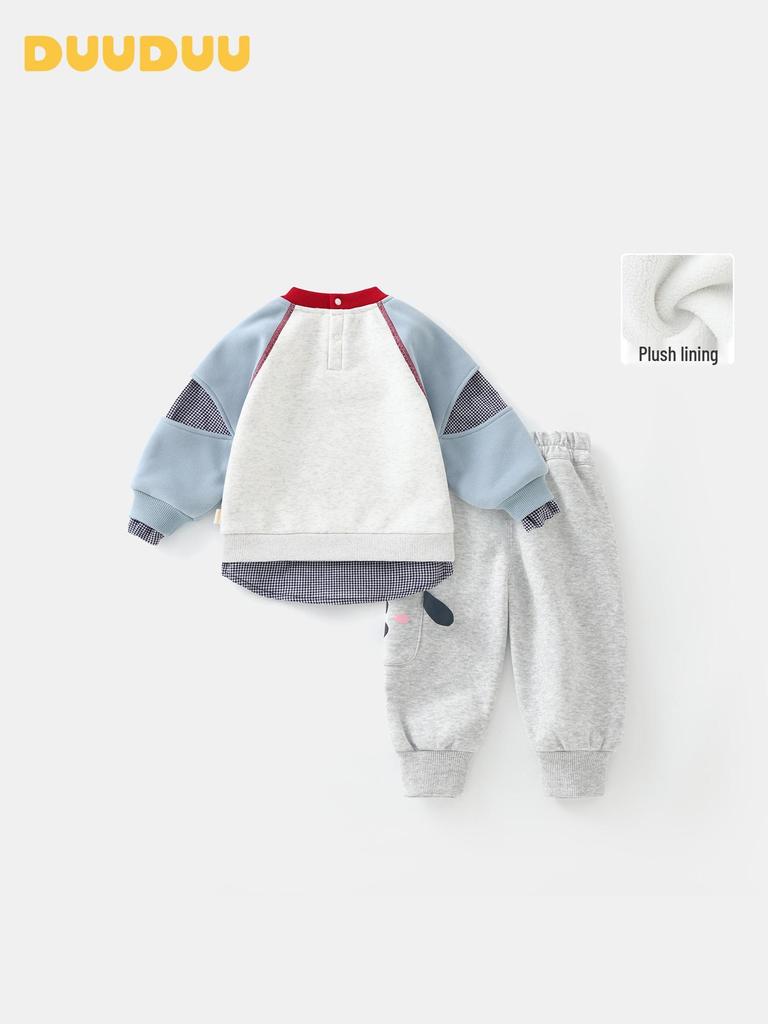 DUUDUU 2025 Korean-Style Boys' Two-Piece Velvet Autumn/Winter Set