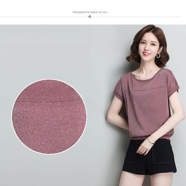 Plus Size Loose Summer Bat Sleeve Bright Silk Jersey Short Sleeve T-shirt for Women 40kg-100kg