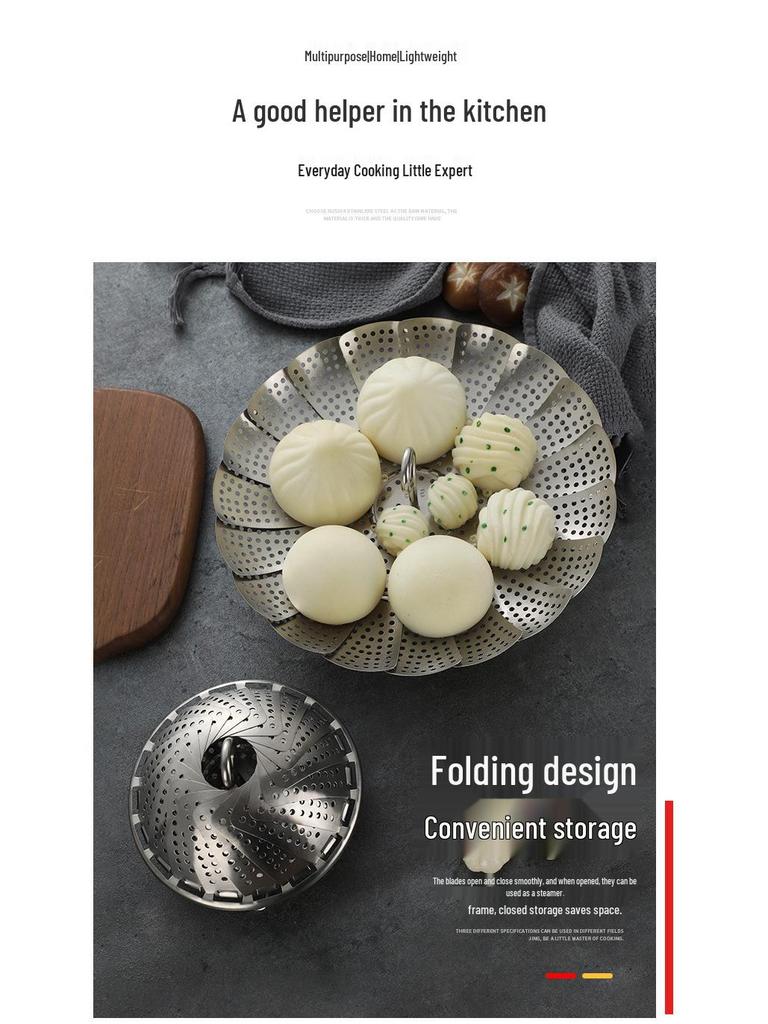 Klappbarer Dämpfeinsatz aus Edelstahl 304 - Platzsparend, Multifunktional, Teleskop-Dampfgarer und Abtropfkorb.