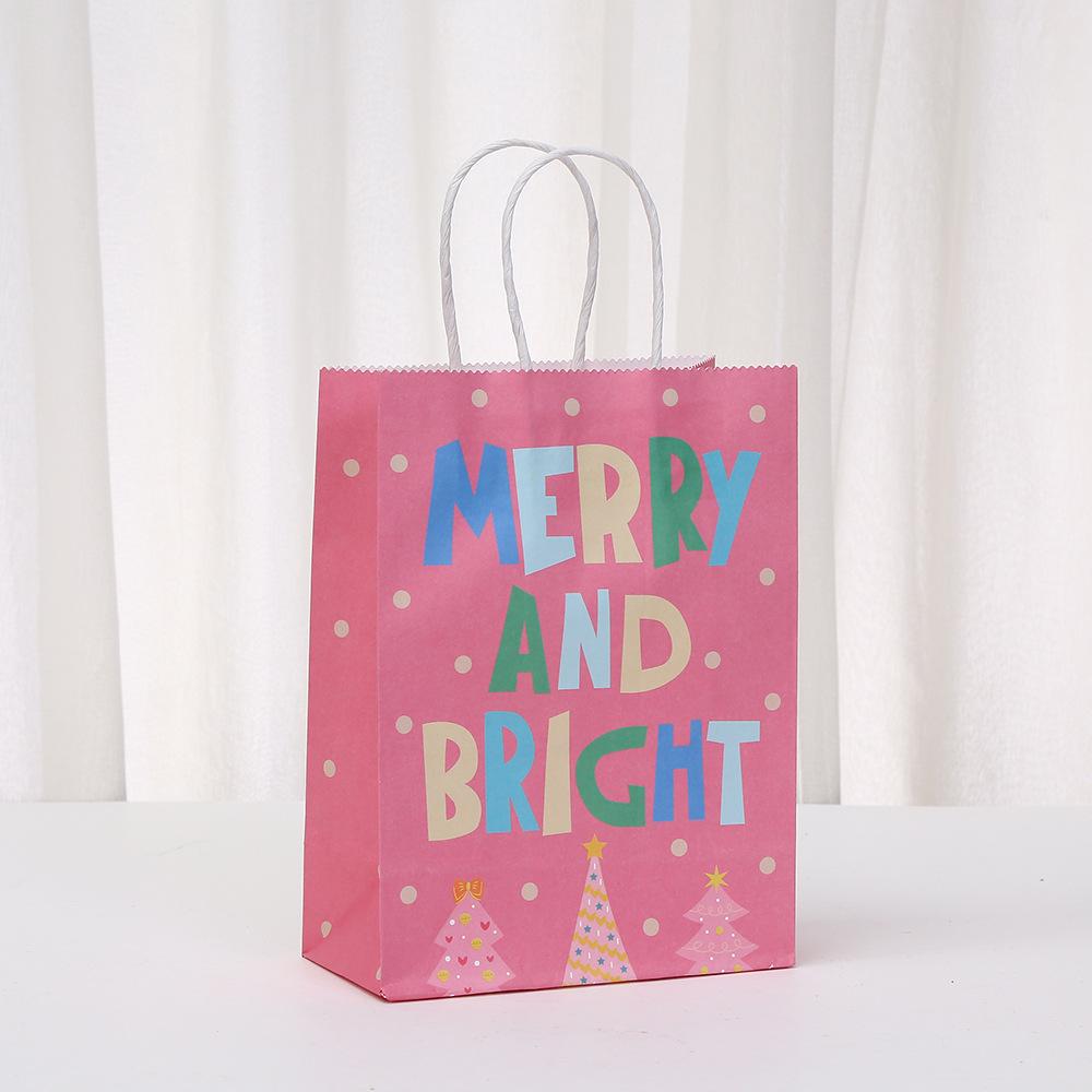 12/30pcs Pink Christmas Paper Tote Bags Thank You Gift Bags for Party Favors Retail Packaging