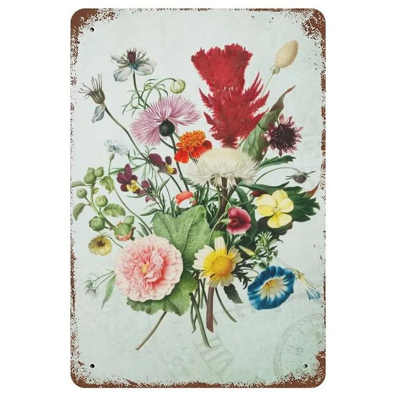 Flowers Lily Roses Lavenders Bloom Metal Tin Signs Posters Plate Wall Decor for Bars Man Cave Cafe Clubs Retro Posters Plaque