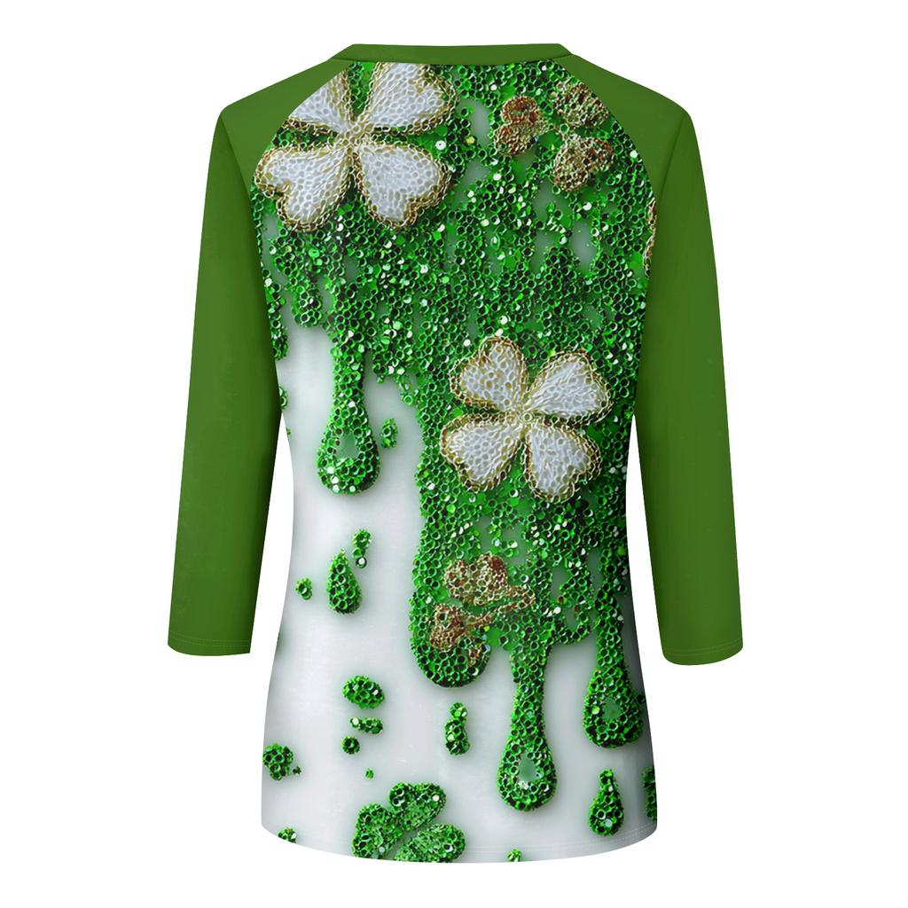 Women's St. Patrick's Day Print Round Neck Three-Quarter Sleeve Top