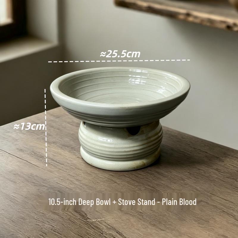 Retro Ceramic Tableware: Earthen Pot with Alcohol Stove for Warming Dishes