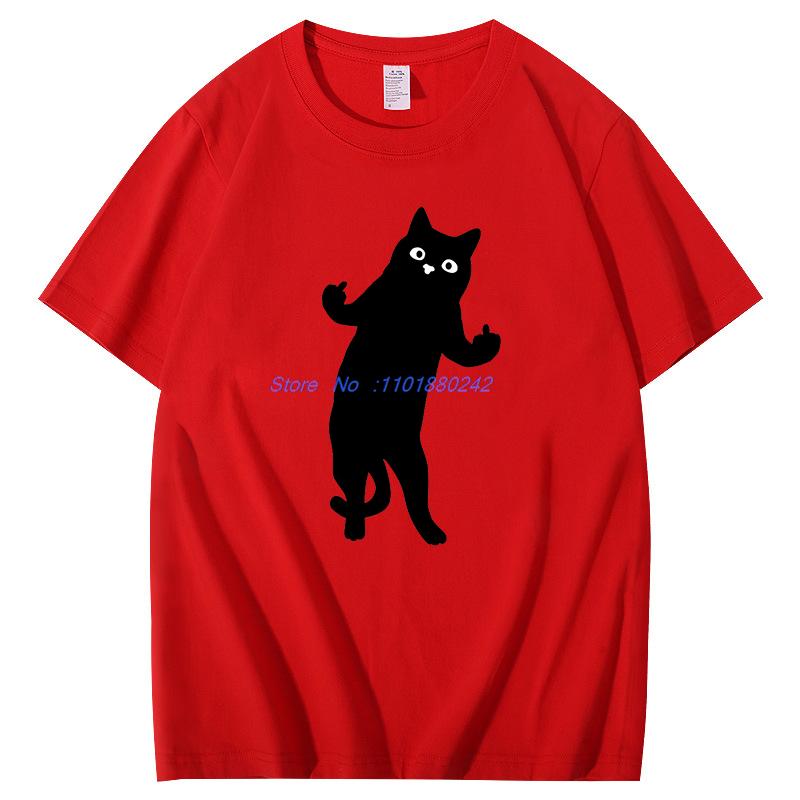 Cat Middle Finger Funny Gift Graphic T Shirts Summer Cotton New Shirts And Tshirts Unisex Streetwear Breathable Print T Shirt