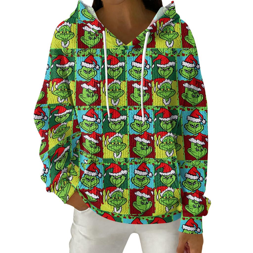 Women's Fashion Casual Christmas Print Pullover Long-Sleeve Hooded Sweatshirt
