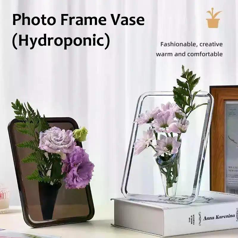 Hot Frame Flower Vase - Clear Acrylic Vase For Flowers, Modern Art Vases For Home Decor, Decorative Vases For Desktops Bookshelf