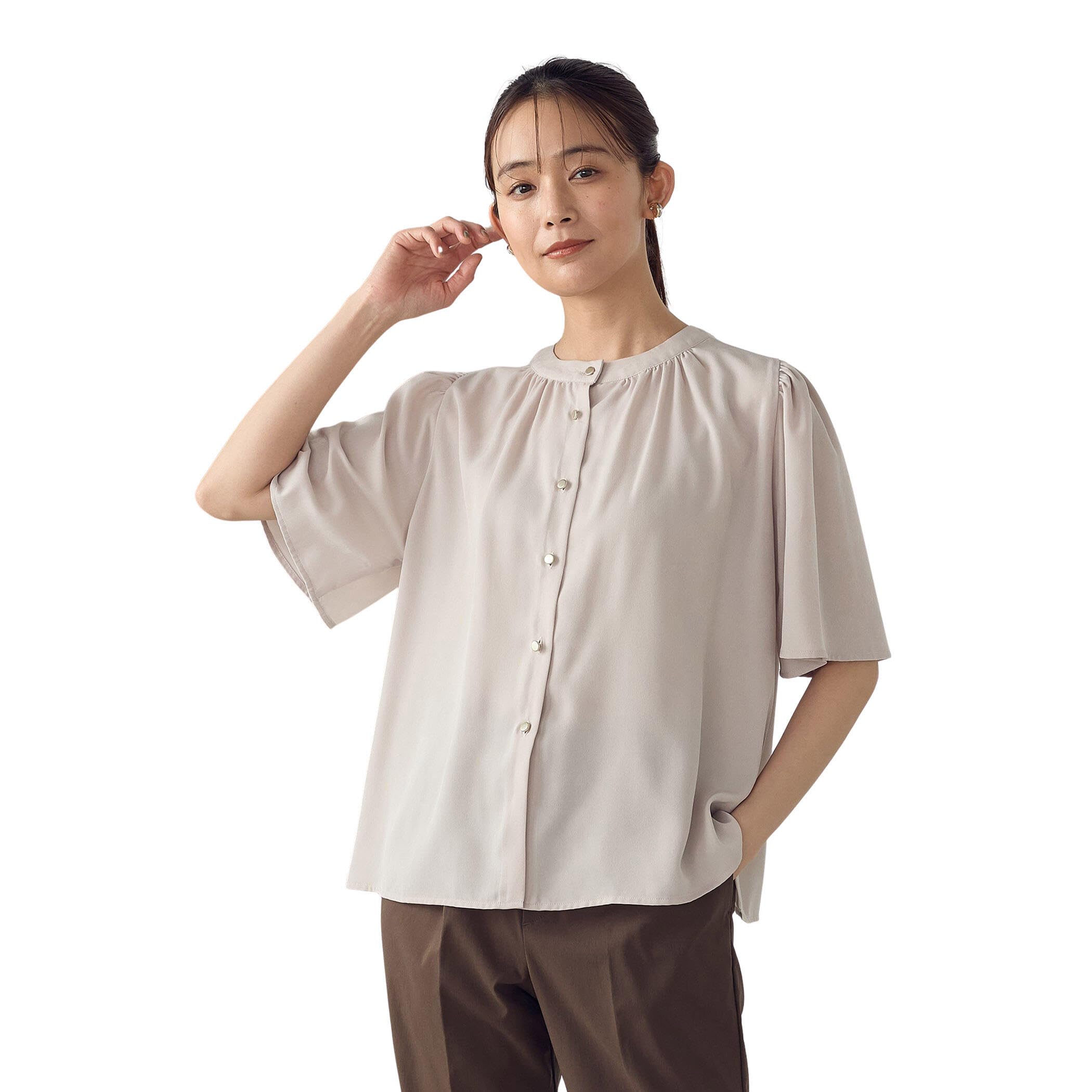 

Comme Ca Ism Front and Back Gathered Blouse L Beige 2-Way 12-68CK25-205 бежевый