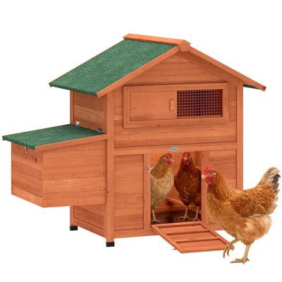 Chicken Coop, Chicken House Made of Wood with Nesting Box, 2 Perches, Ramp, Window, Waterproof Roof, 113.5x67.5x95.5 Cm, Orange