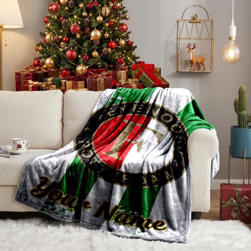 Custom Name Feyenoord Football Blanket Flannel Blanket for Camping, Hiking, Garden Parties, Picnic Essentials,gift for family and friend