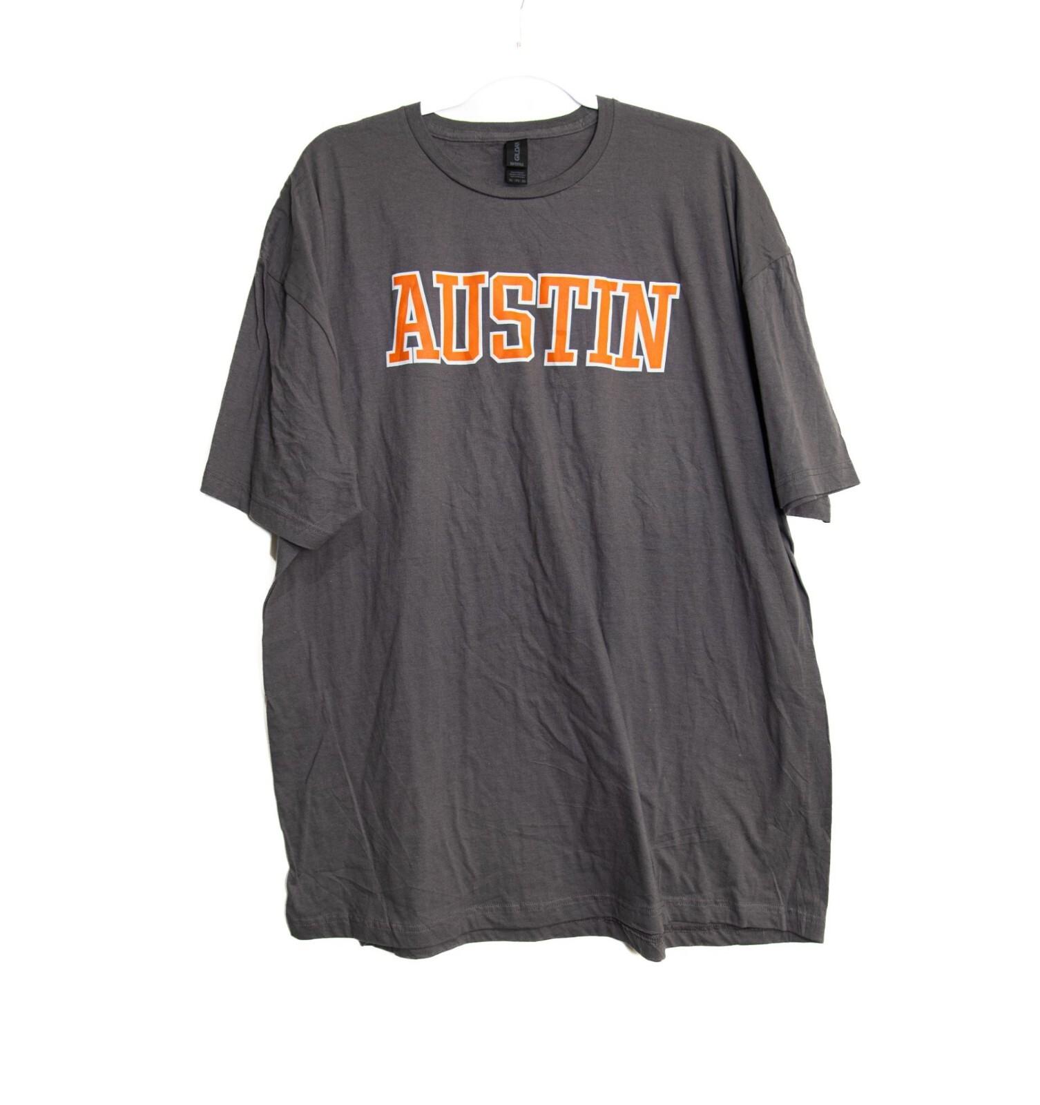 Austin Graphic T-Shirt Dark Gray Orange Lettering Gildan Softstyle 3XL Cotton XL
