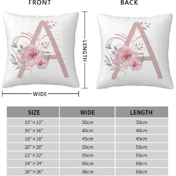 Alphabet A Throw Pillow Covers, 18" X 18" Pink Floral Monogrammed Pillow Cases - Letter A Pillow Covers - Initial Pillow Cover - Soft Square Cushion