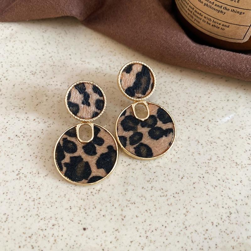 Silver Needle Leopard Geometric Earrings Vintage Maillard Temperament Premium Stud Earrings Fashion Daily Commuter Earrings