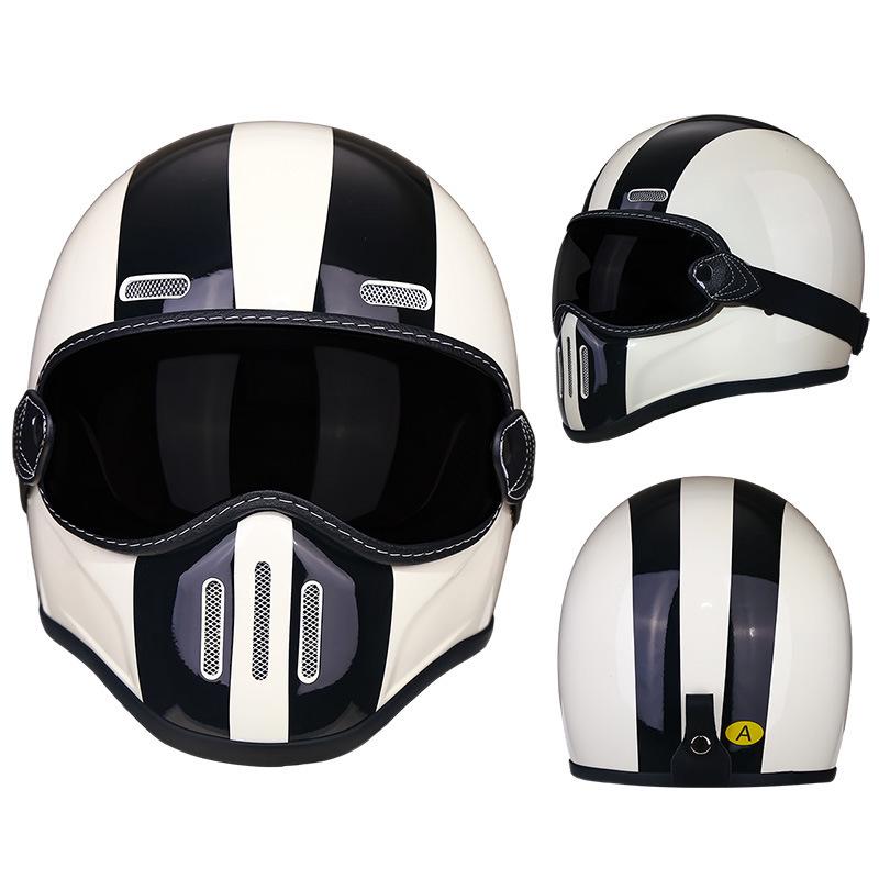 Retro Fiberglass Full Face Helmet for Motorcycles - Unisex Pig Nose Design, Small Shell for Harley Cruiser American Bikes