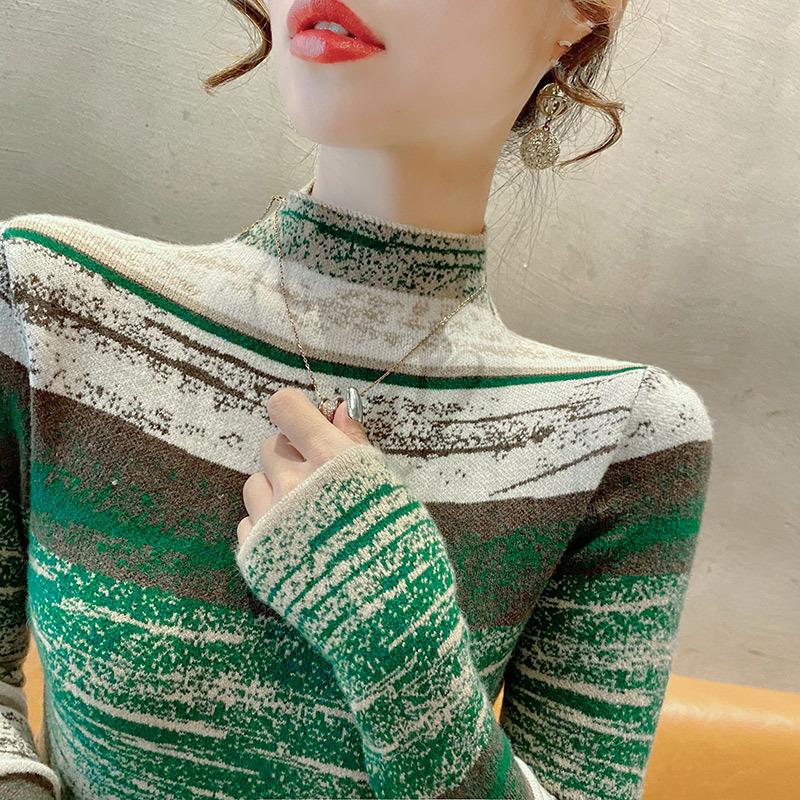 New Spring New Half-high Neck Contrast Sweater Fashionable Sweater Bottoming Shirt Ladies Top