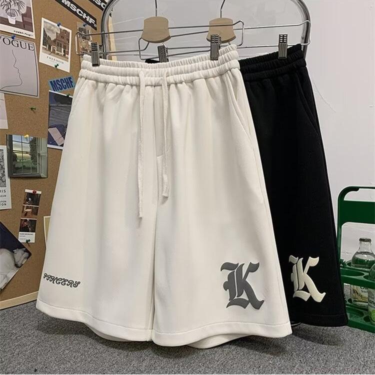 Oversized Loose Shorts Men American Retro Gothic Alphabet Print Japanese Samurai Style Casual Sports Beach Pants Shorts