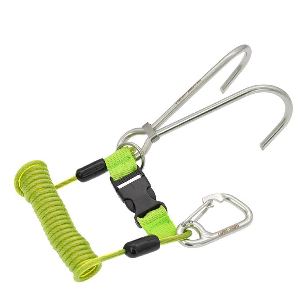 Double Ended Stainless Steel Hook with Spring Safety Lanyard and Quick Release for Underwater Gear