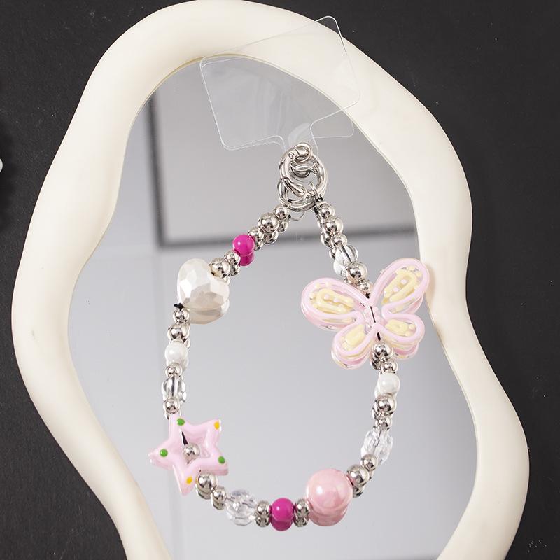 Colorful Butterfly Heart Wristband with Round Buckle Phone Lanyard