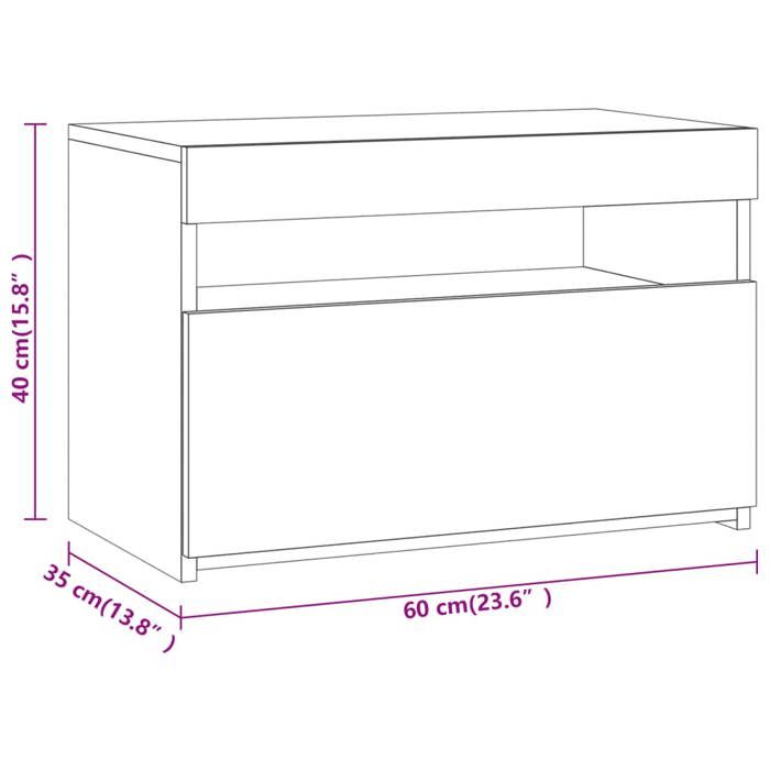 VidaXL Table de Chevet avec Lumières LED Table de Nuit Armoire de Chevet Armoire de Lit Meuble de Chambre Maison Chêne Fumé 3152826