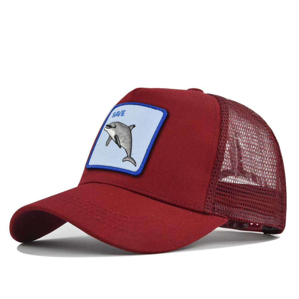 Dolphin Embroidered Mesh Baseball Cap Adjustable Sunshade Hat Summer Breathable Cotton Cap
