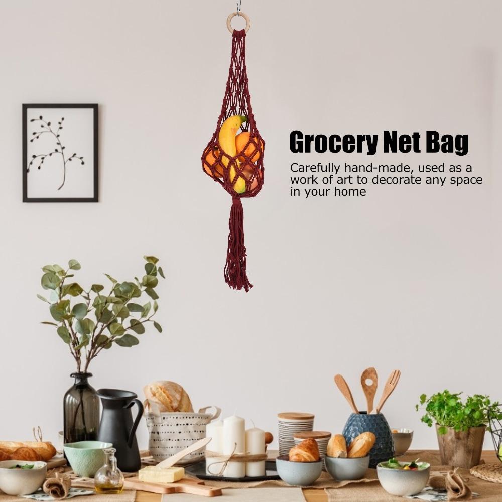 

Hand Woven Hanging Basket Cotton Rope Vegetable Storage Basket Fruit Storage Net Bag Kitchen