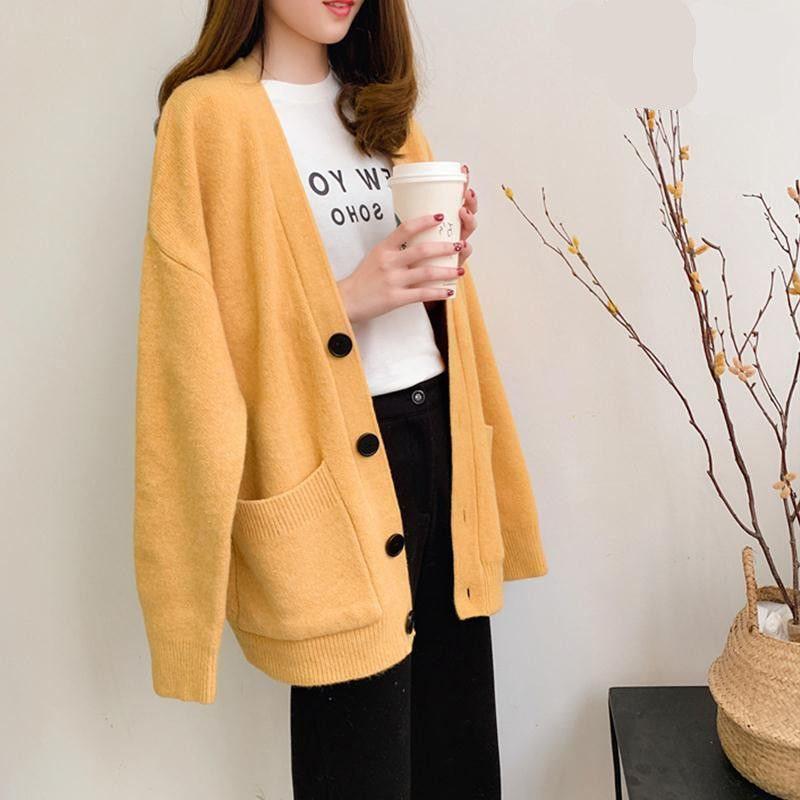 Women's Korean-Style Loose Knitted Cardigan - Early Spring Plus Size, Celebrity-Inspired