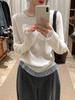 Lace-Trim Wool Knit Bell Sleeve Sweater - Spring/Autumn Long-Sleeve Top