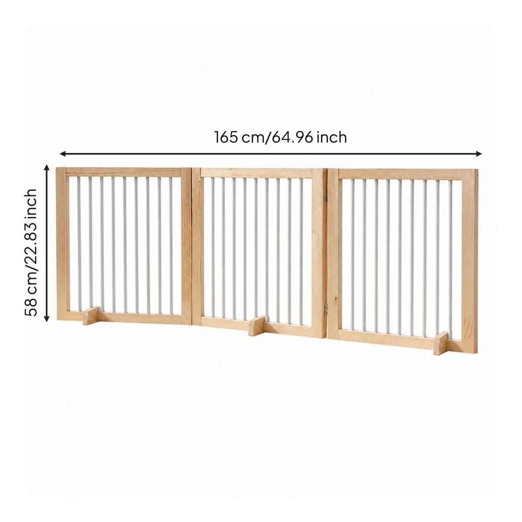 Freestanding Wooden Pet Gate with Folding Panels for Indoor Doorways