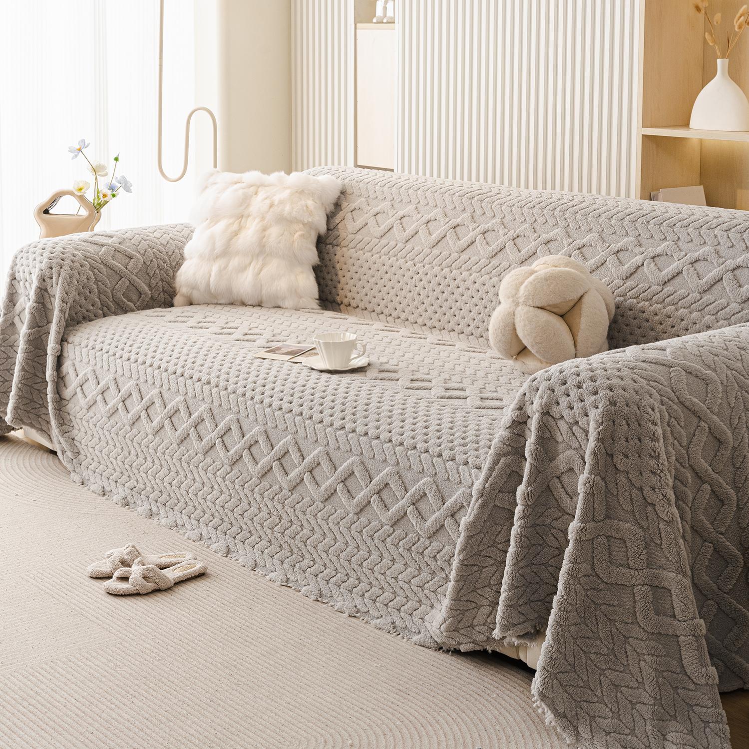 

1pc modern solid color jacquard thick plush sofa towel, comfortable and soft, pet-friendly, non-slip and wear-resistant. 70.9x51.2inch серый