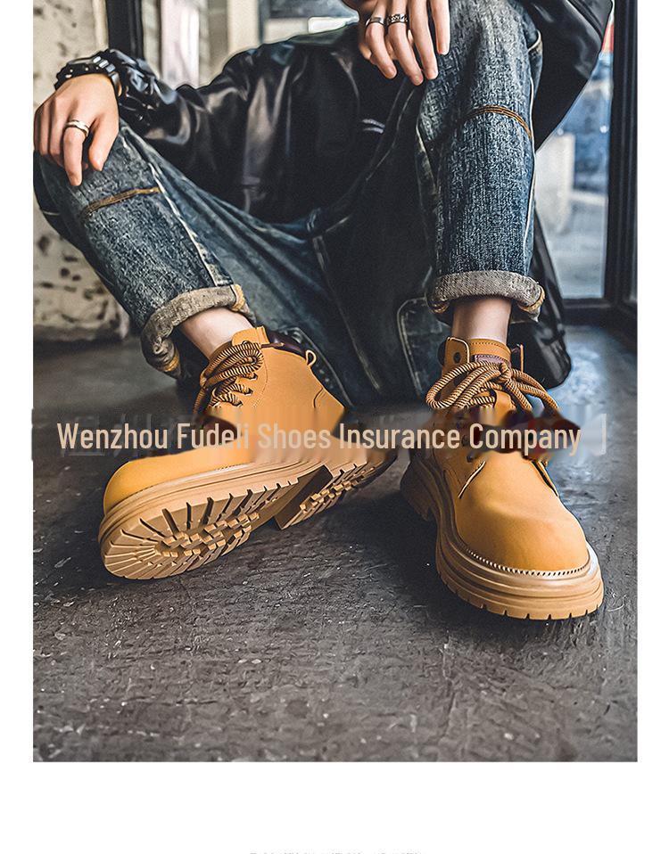 Men's 2024 British Retro Yellow High-Top Desert Work Boots - Casual Martin Style for Spring & Autumn