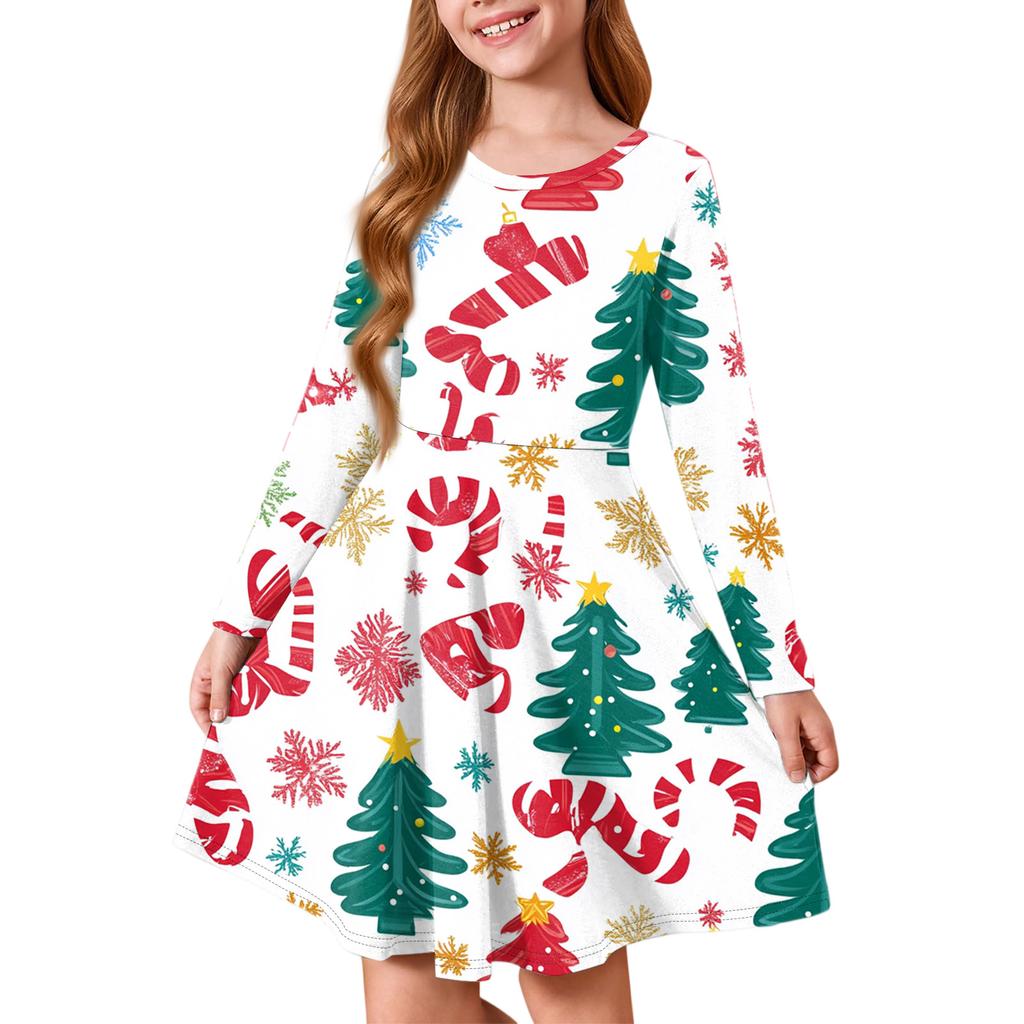 Girls' Princess Dress - Long Sleeve A-Line T-Shirt Dress Christmas Day