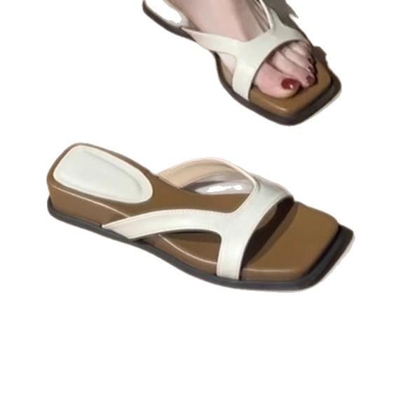 Summer new square head flat bottom cool slippers women's skirt one word beach cool slippers women wear flat shoes