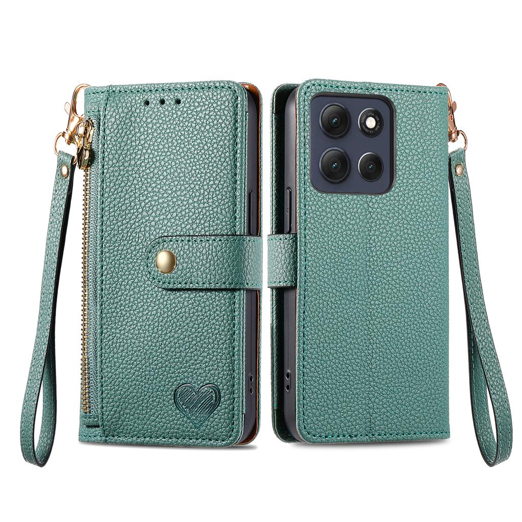 For Motorola Moto G86 5G Case RFID Blocking Zipper Pocket Leather Wallet Phone Cover with Strap