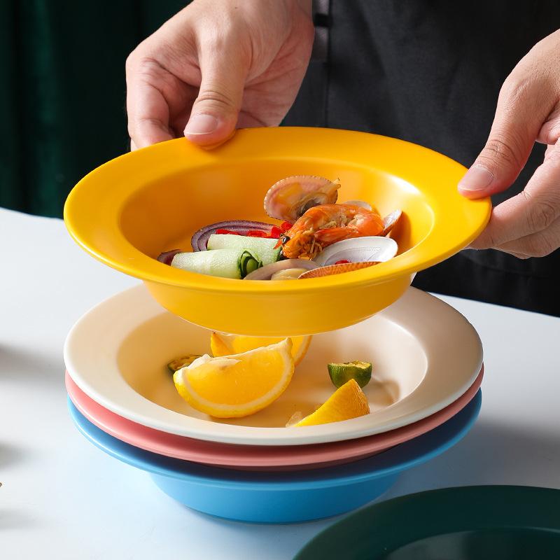 Ceramic Plate European Straw Hat Plate Creative Simple Salad Plate Household Vegetable Plate Ceramic Western Soup Plate Pasta Plate