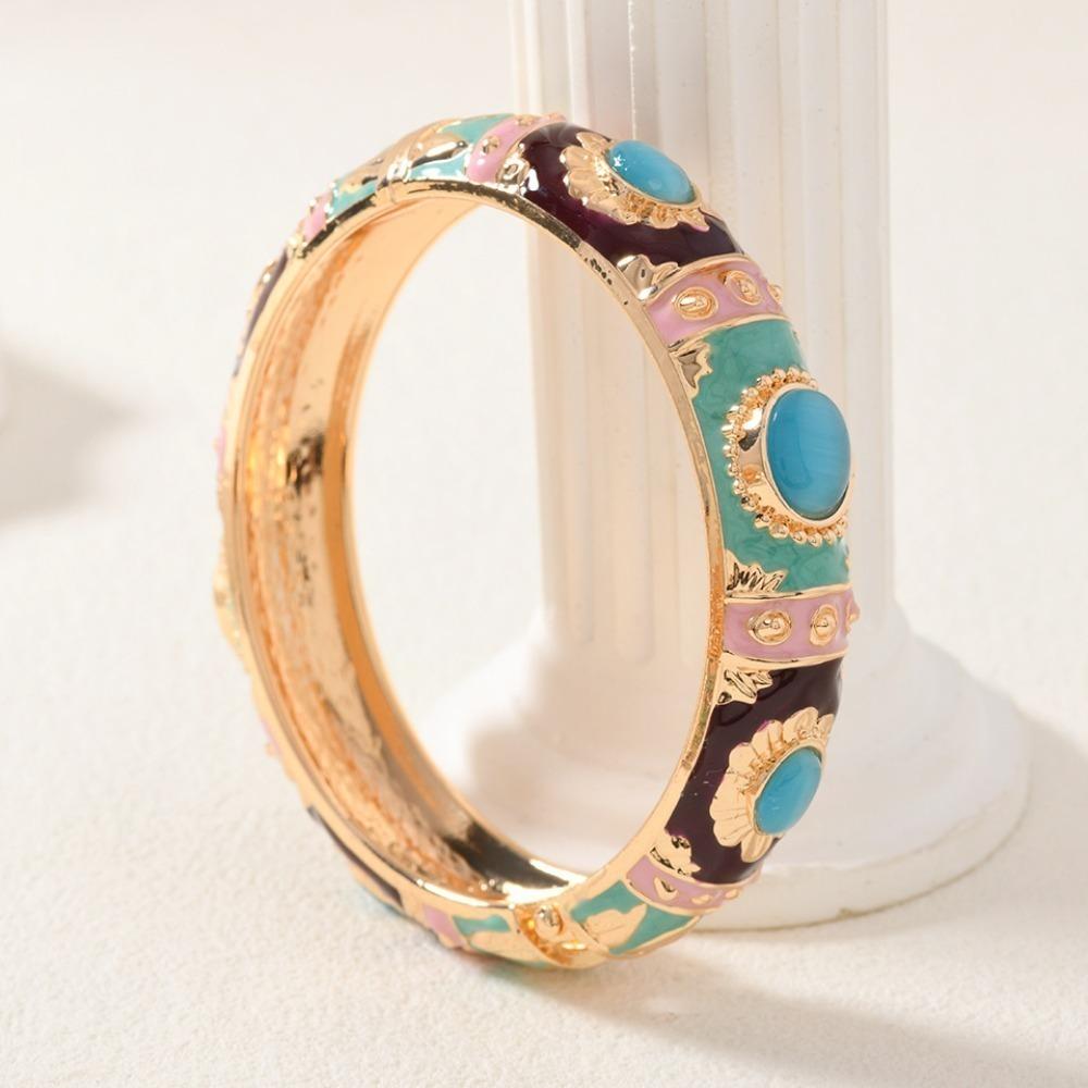 Teardrop Pattern Enamel Bangle Bracelet Metal Party Bangle Elegant Enamel Cuff Bracelet  Party Gift