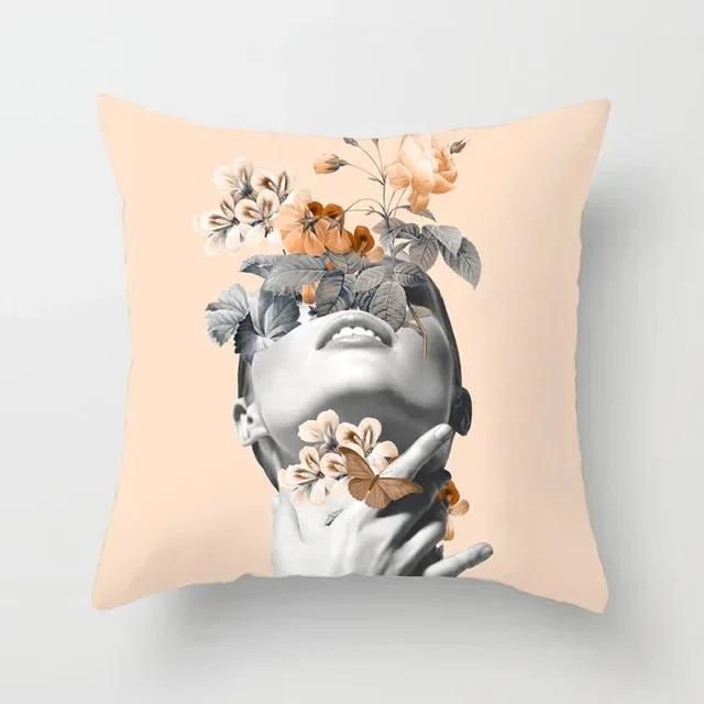 Ms. Hua's artistic portrait design Double-sided Printed pillow cover Short plush Suitable living rooms sofas throw cushion cover