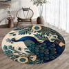 1 Stück Luxuriöser Türkis-Gold Pfau Runder Teppich, Rutschfeste Fußmatte für Wohnzimmer, Schlafzimmer, Badezimmer, Ferienhaus Dekoration