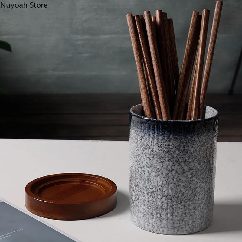 Drain Chopstick Holder Ceramic Household Kitchen Multifunctional Storage Tank Chopsticks Spoon Knife and Fork Storage Bucket